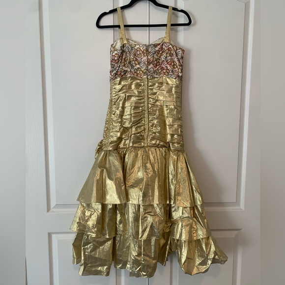Vintage One Of A Kind Gold Gown With Flower Hand Beading Detailing Rose Dress!! - Picture 8 of 16